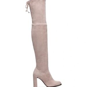 Stuart Weitzman Hiline Haze Beige Over the Knee Boots with Block Heel
